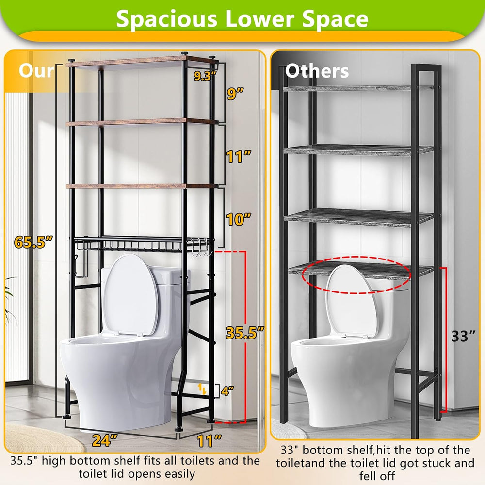 Over-The-Toilet Storage Shelf,4-Tier Bathroom Organizer Cabinet Rack And Stor...