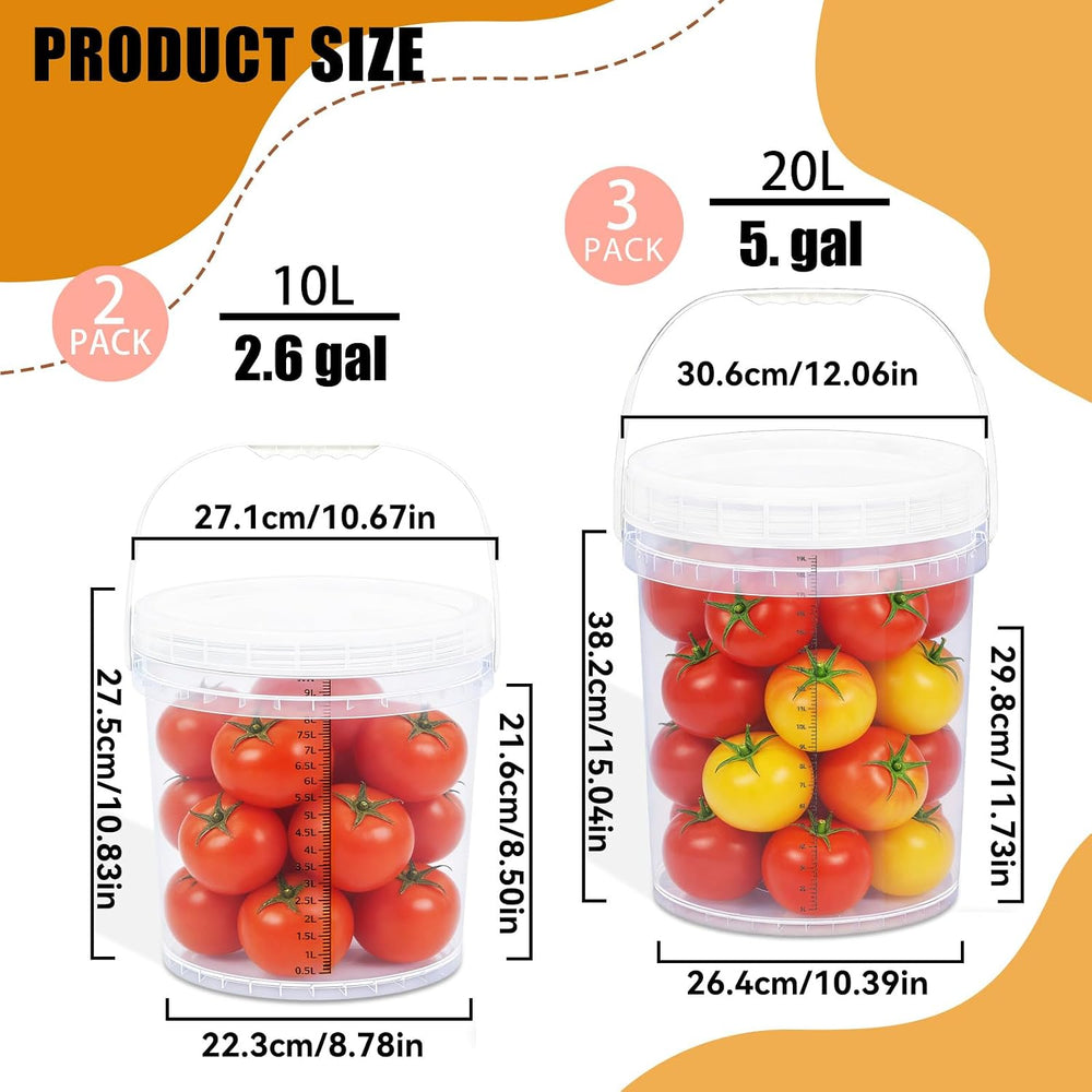 5 Gallon Bucket with Lid & 2.6 Gal Plastic Food Storage Containers, 5 Pac...