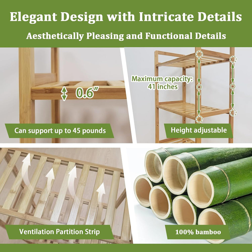 Bamboo Bathroom Shelf Organizer, 5 Tier Wooden Bathroom Rack with Adjustable ...