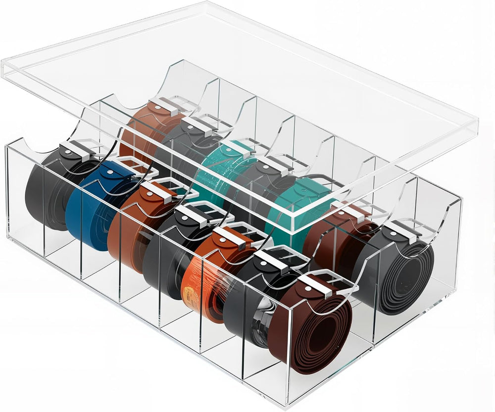 Large Acrylic Belt Organizer with Dust Lid, Clear Belt Storage for Closet and...