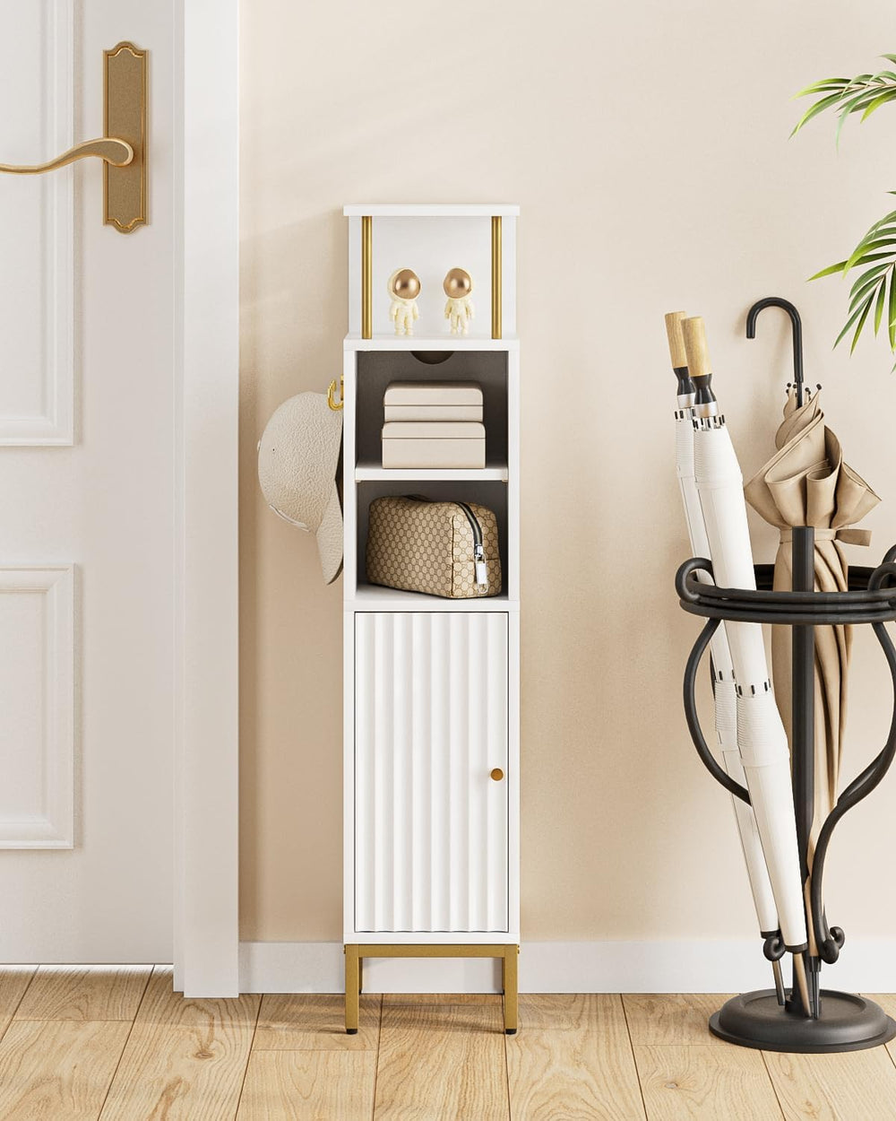 Bathroom Storage Cabinet,Small Corner Floor Cabinet with 2 Hook,Narrow Toilet...