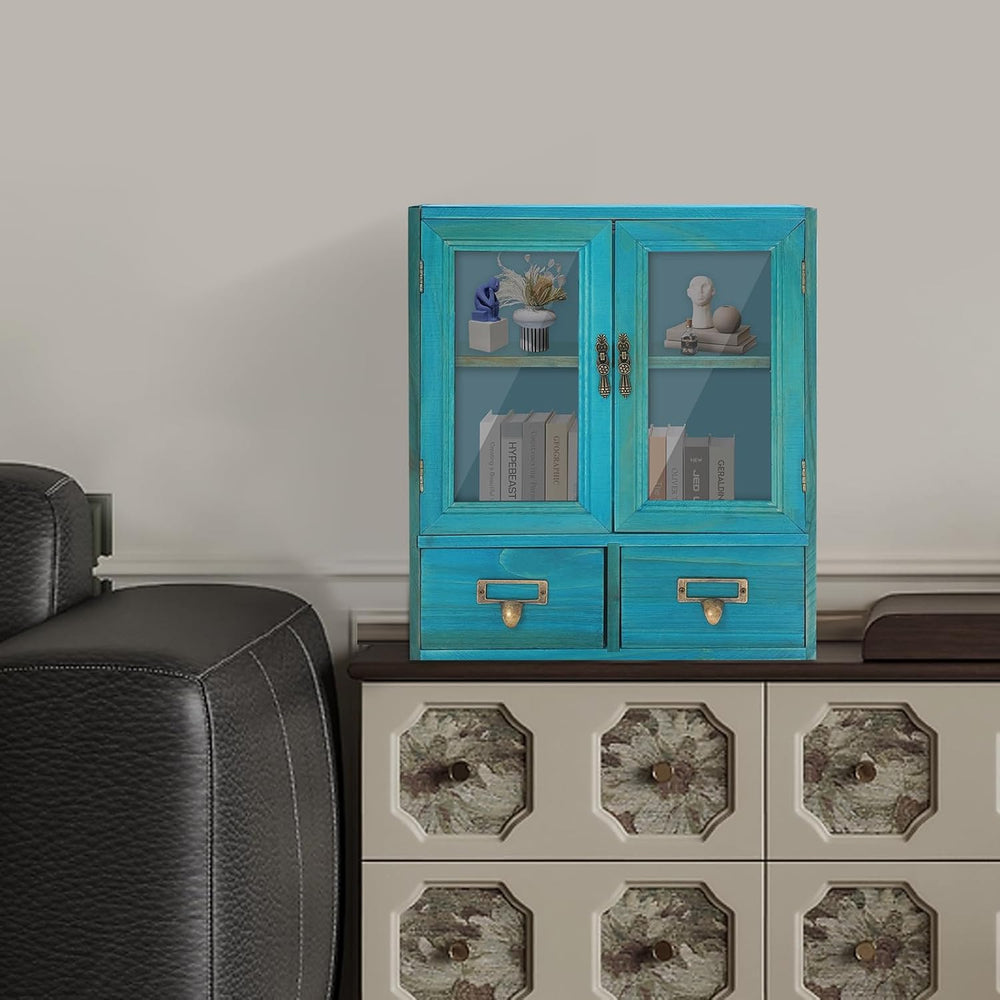 2-Tier Wooden Storage Cabinet with Double Doors & 2 Drawers, Stylish Apot...