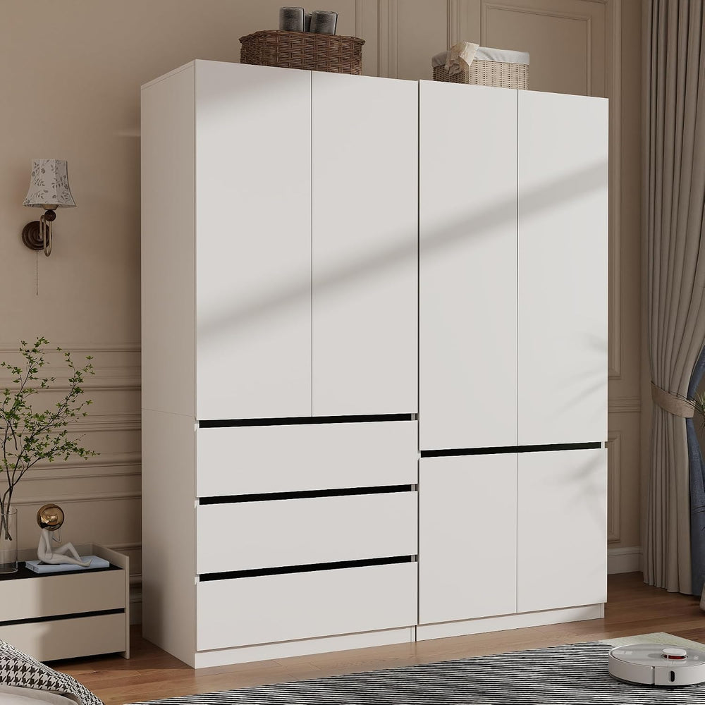 White Armoire Wardrobe Closet with 6 Drawers, 75" Tall x 95" Wide