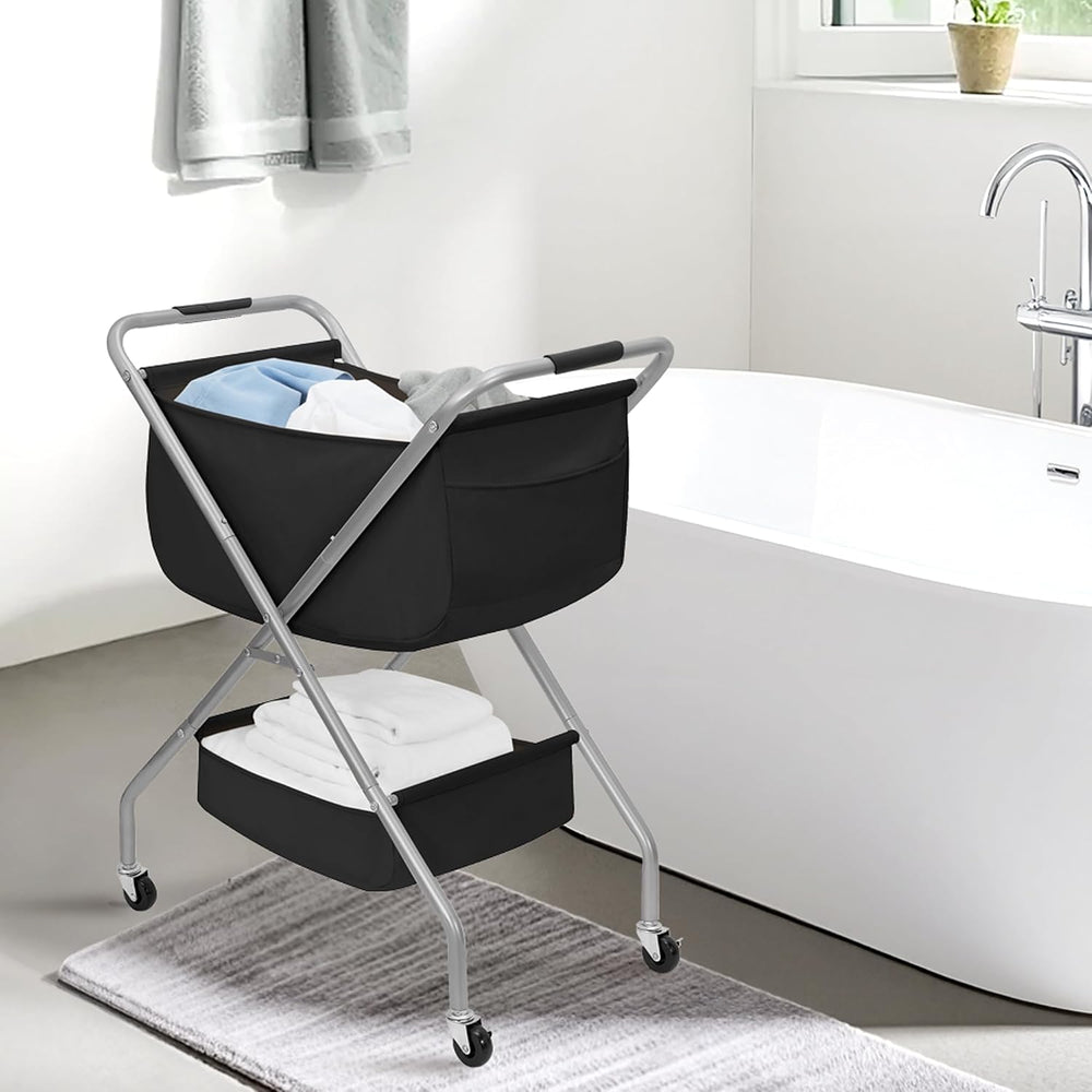 STORAGE MANIAC Collapsible Laundry Cart with Wheels 31.5"H Rolling Laund...