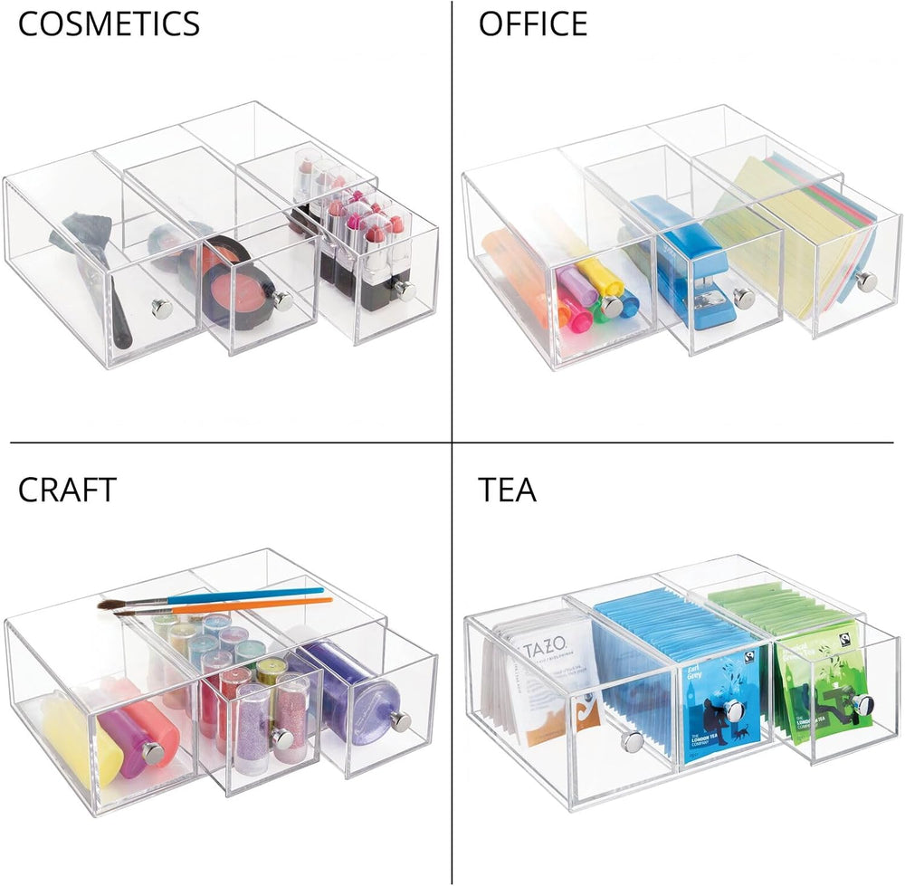 mDesign Plastic Stackable Desktop Organizer Tower Storage Station with 3 Draw...