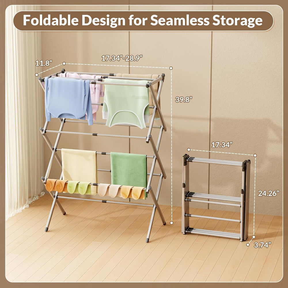 Collapsible Floor Drying Rack - Free Standing Accordion Laundry Dryer, Retrac...