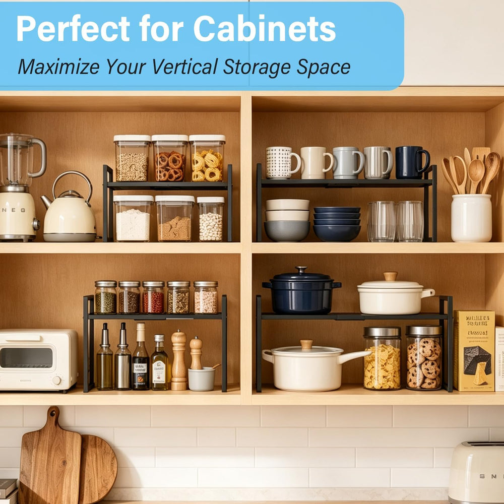 2 Pack Expandable Kitchen Cabinet Shelves Organizer, Stackable Adjustable Cab...