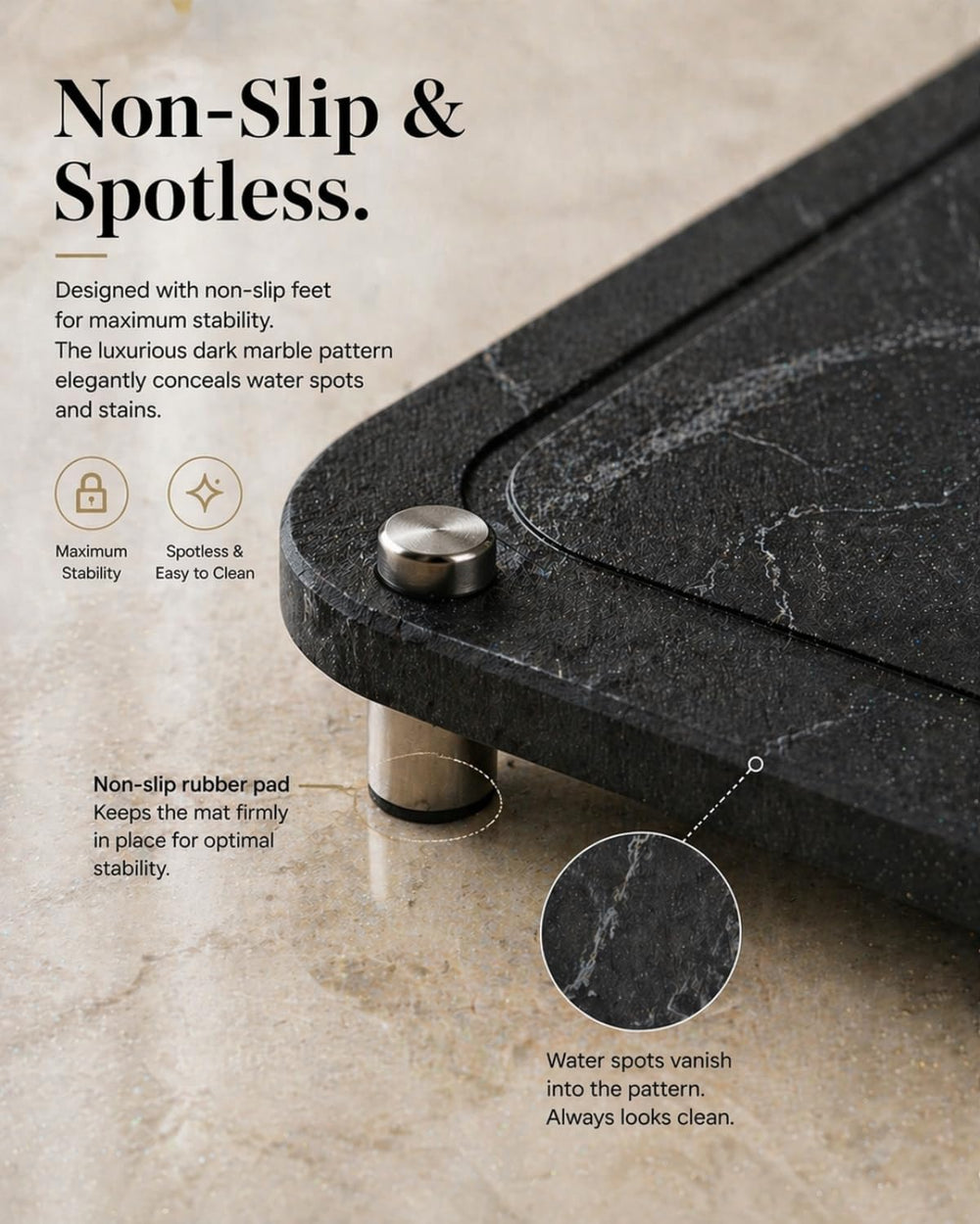 Black Stone Drying Mat for Kitchen Counter 16"x12” Soapstone Drying Mat
