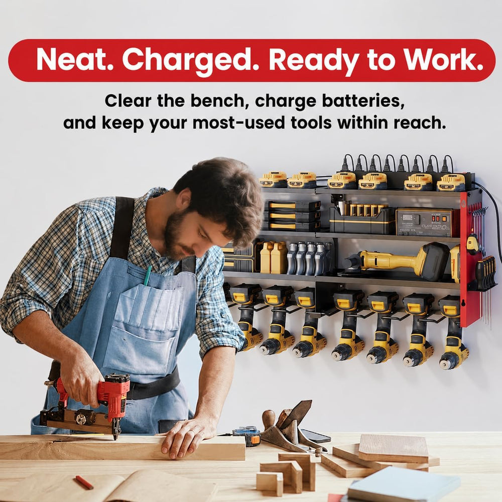 53" Power Tool Organizer Wall Mount with Power Strip, 4 Layers