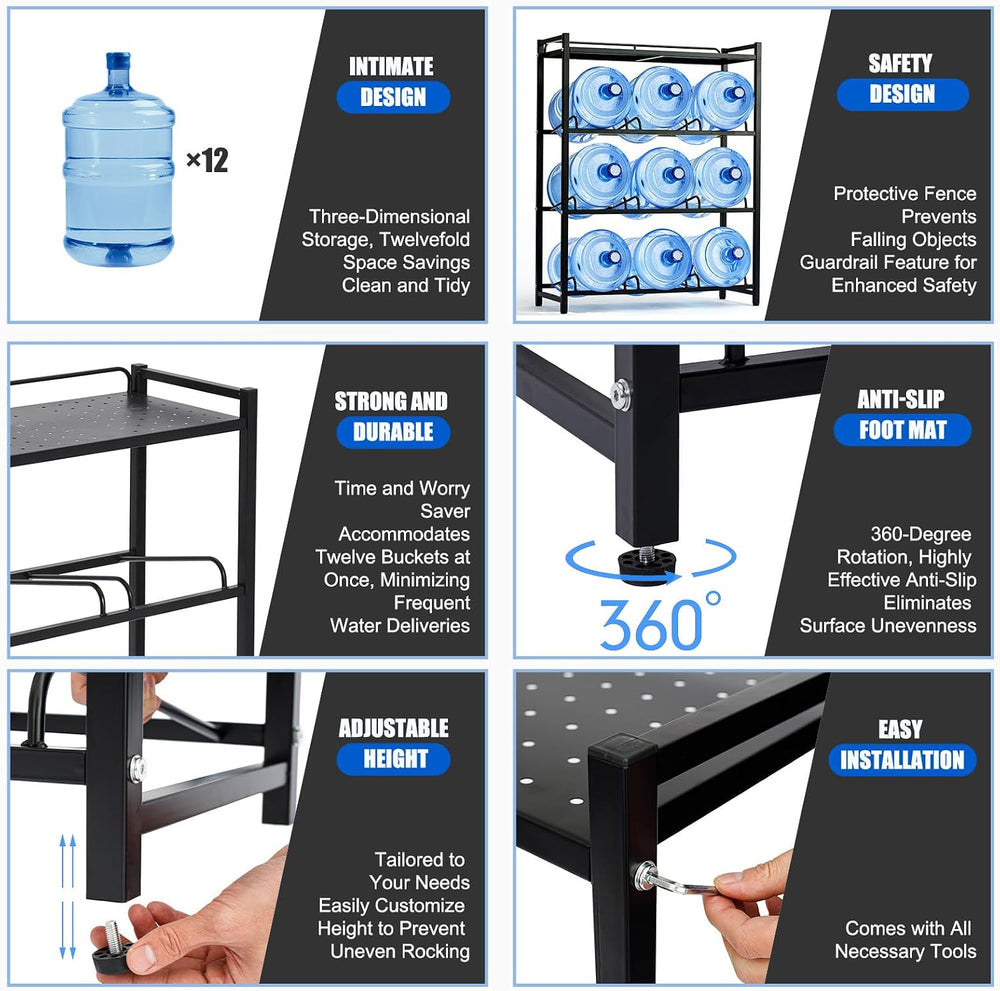 5 Gallon Water Bottle Holder 9-Tray 3/5 Gallon Water Jug Rack with Top Shelf ...