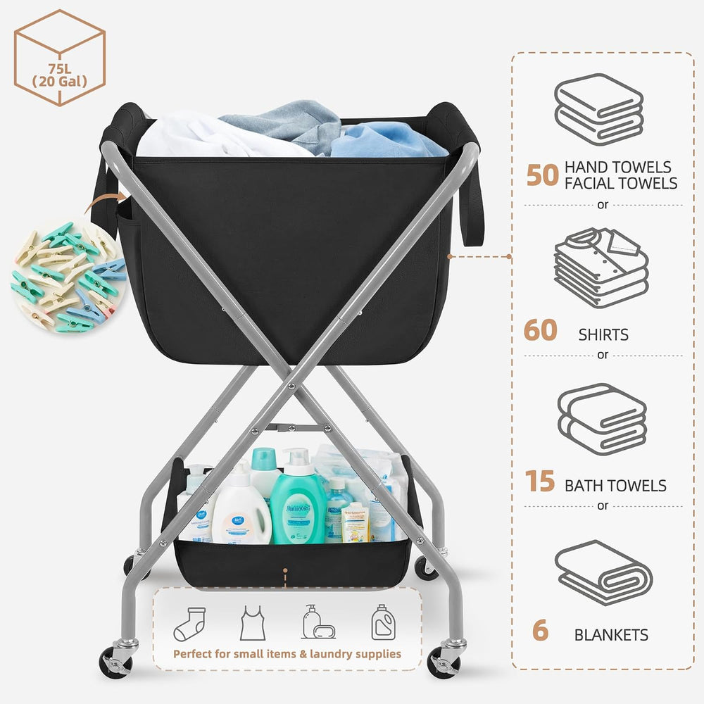 STORAGE MANIAC Collapsible Laundry Cart with Wheels 35.6"H Removable Can...
