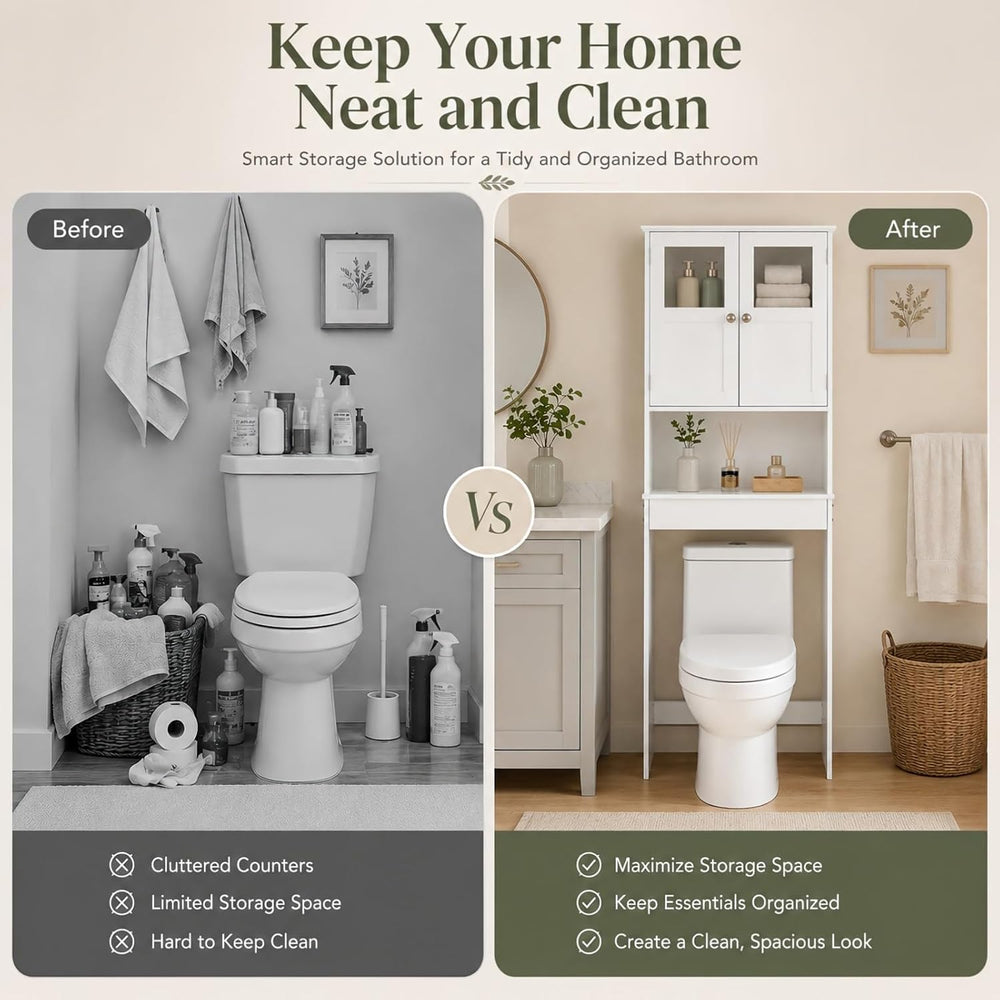 Bonnlo Over the Toilet Storage Cabinet with Adjustable Shelf White Bathroom F...