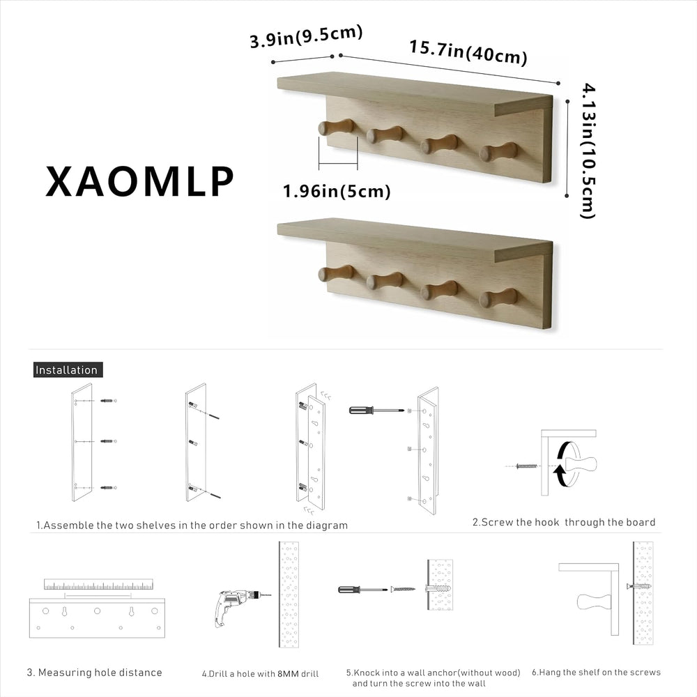 Entrance Coat Rack ，Coat Hooks, Wall-Mounted Wooden Hook Rack, Wall-Mounted S...