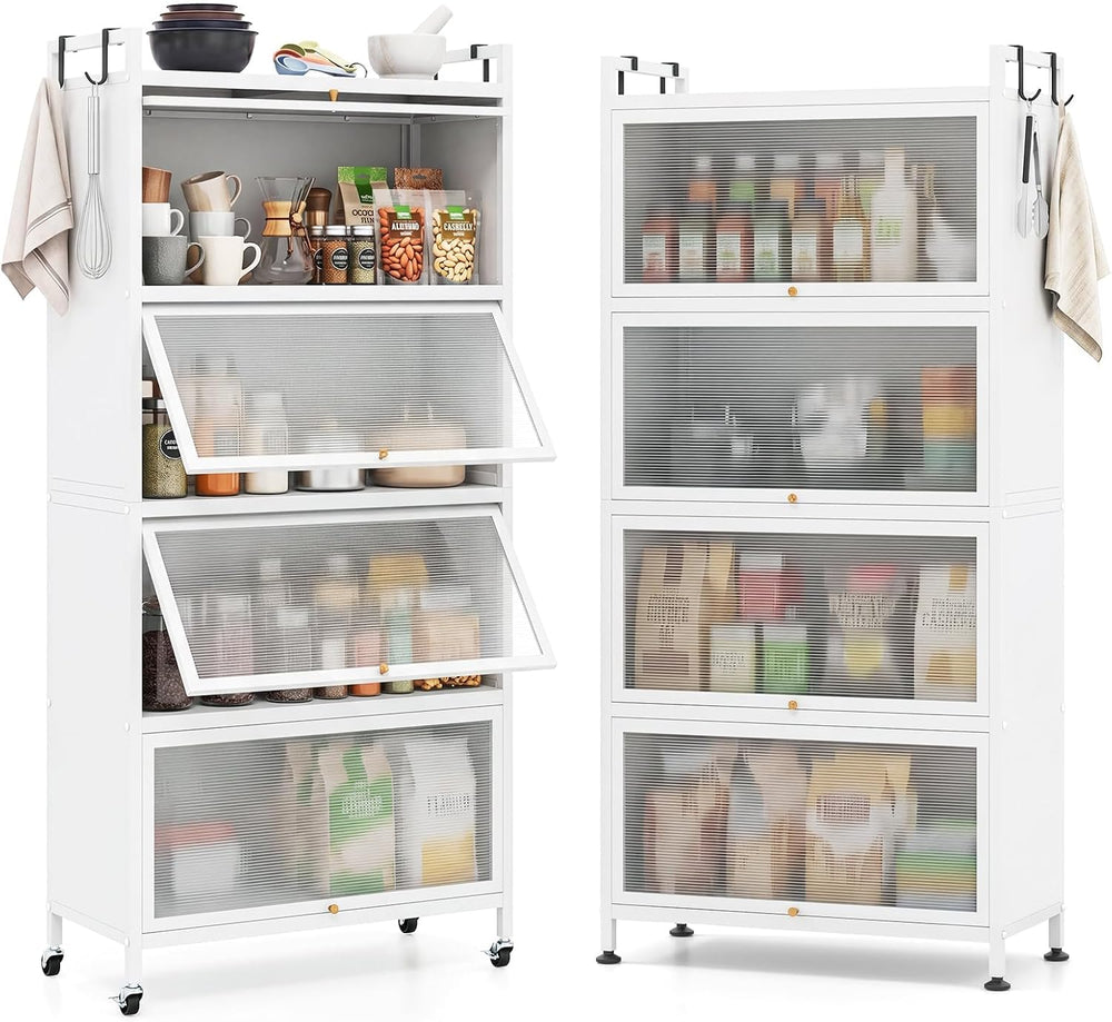 GIANTEX 5-Tier Kitchen Storage Cabinet, 4 PC Doors, Rolling Wheels (White)