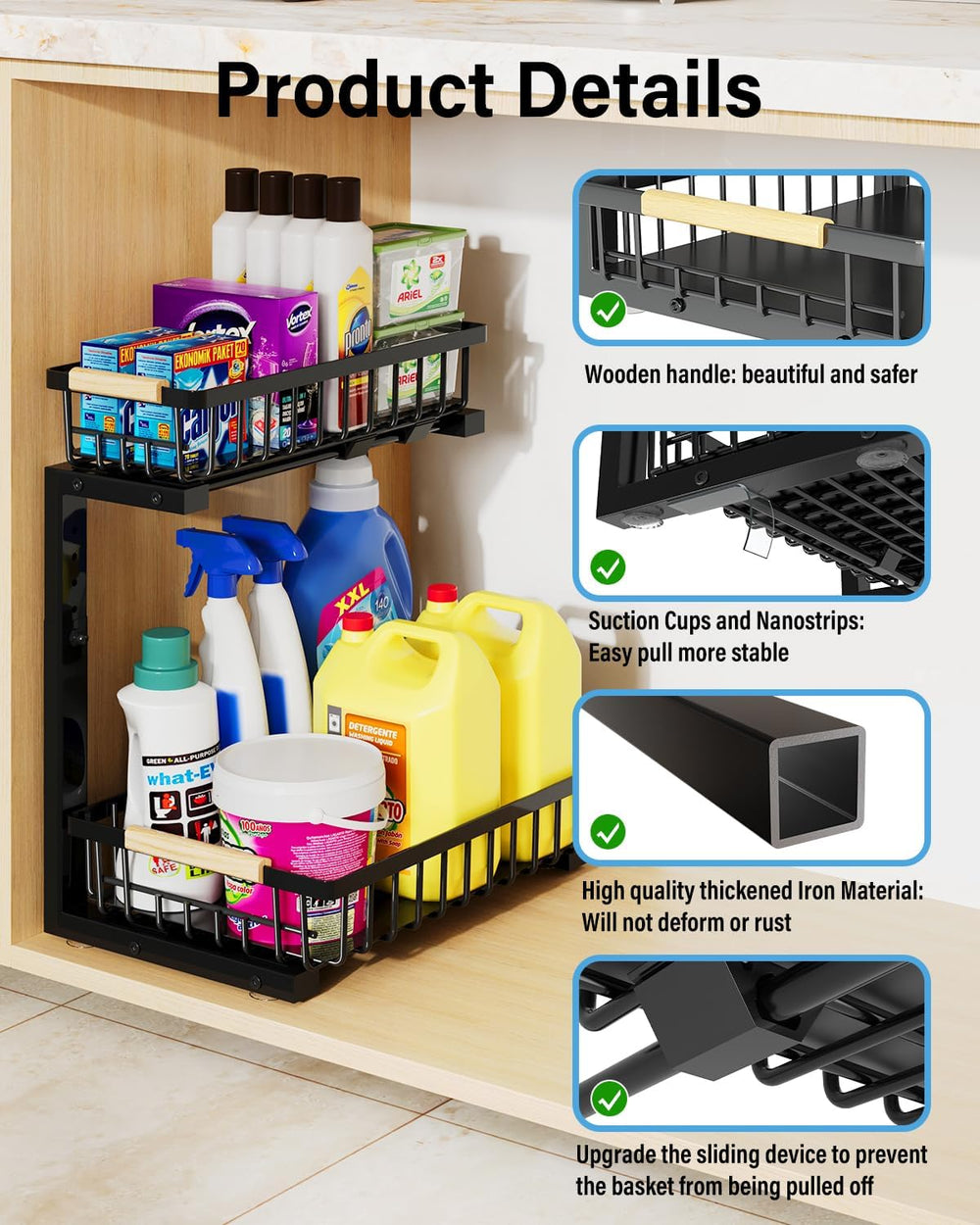 Under Sink Organizer Storage for Families: Pull Out Storage Undersink Organiz...