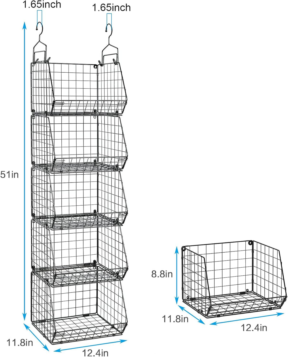 X-cosrack 5 Tier Closet Hanging Organizer, Clothes Hanging Shelves with 4 Han...