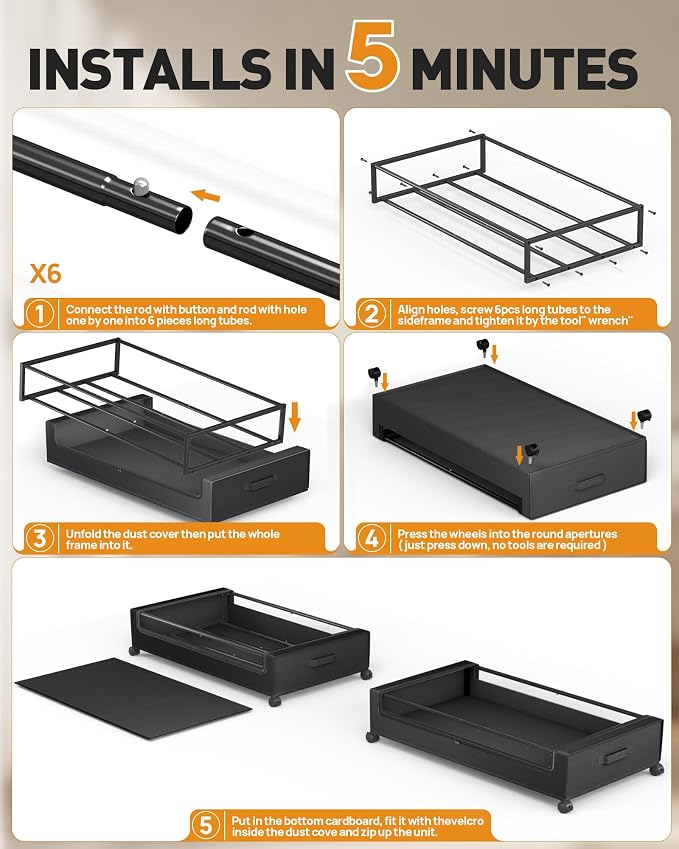 Under Bed Storage with Wheels, Square Under Bed Storage Containers, 4 Pack