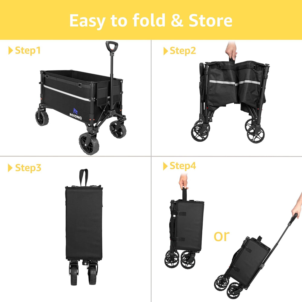 ROSONG Collapsible Wagon Cart with Wheels Foldable - Folding Utility Heavy Du...