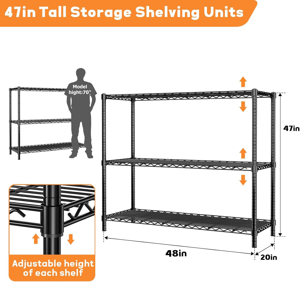 ROOMTEC 3-Tier Wire Shelving Unit,48" W*20" D*47" H,Max Load 1...