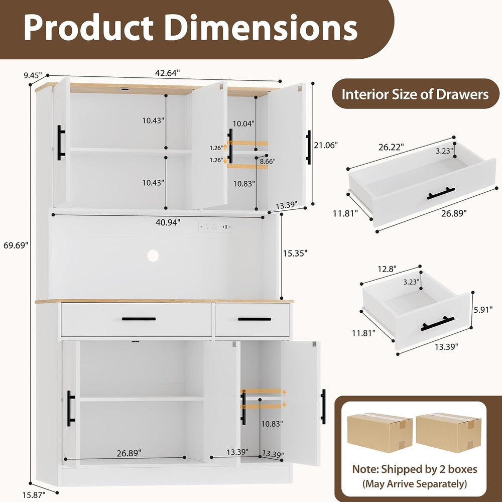 Nuturelly 70" H Kitchen Pantry Cabinet, Farmhouse Storage Cabinet, White