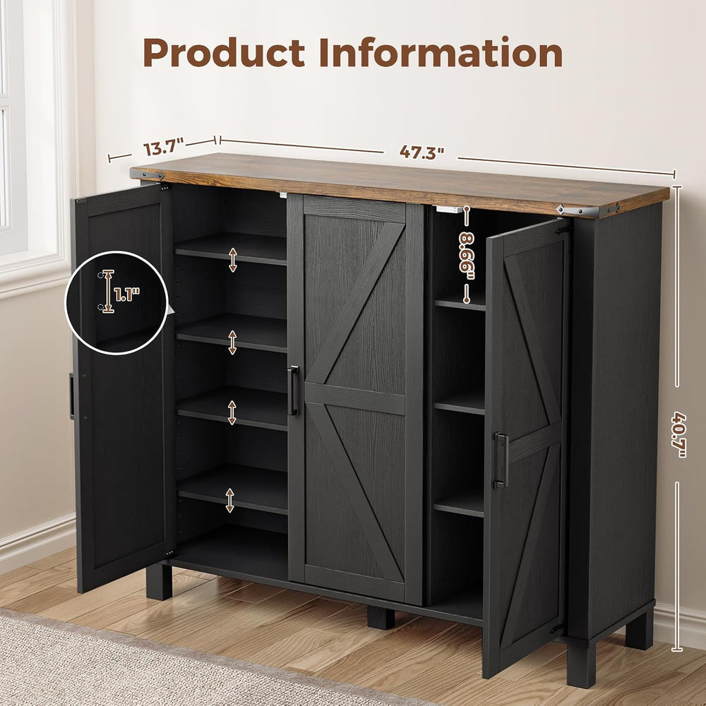 5-Tier Farmhouse Shoe Storage Cabinet with with 4 Adjustable Shelves, Black