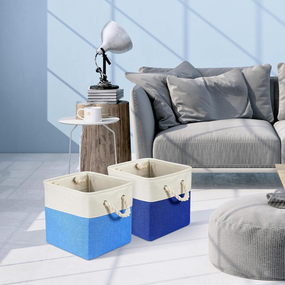 6 Pack 11x11 Inch Blue Cube Storage Bins Fabric Square Cube Baskets Handle