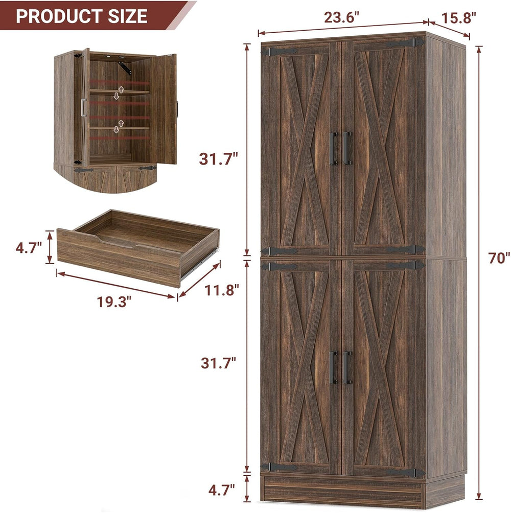 Unikito 71" Tall Farmhouse Kitchen Pantry Storage Cabinet with Barn Doors