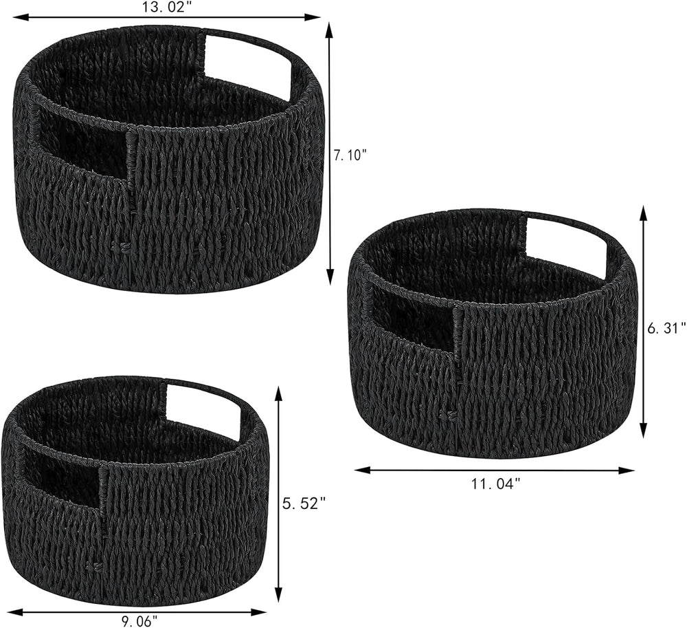 Wicker Storage Basket, Hand-Woven Paper Rope Large Round Woven Basket With Ha...