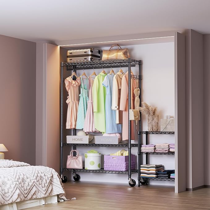 IZEUK 3 Tier Heavy Duty Rolling Garment Rack Wire Clothes Rack