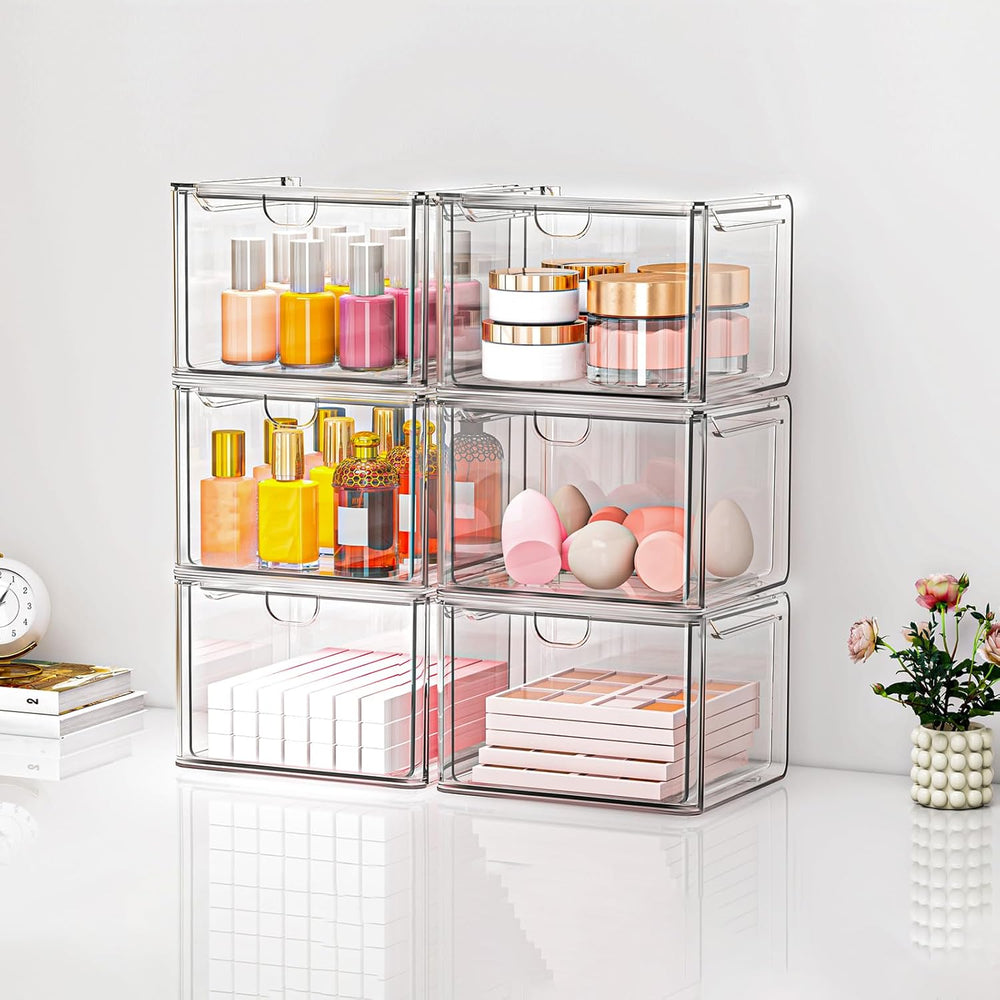caktraie 6-Pack Stackable Acrylic Storage Drawers, Small