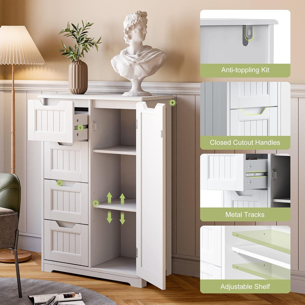 Gizoon Small Coffee Bar Cabinet with 4 Drawers and Door, White