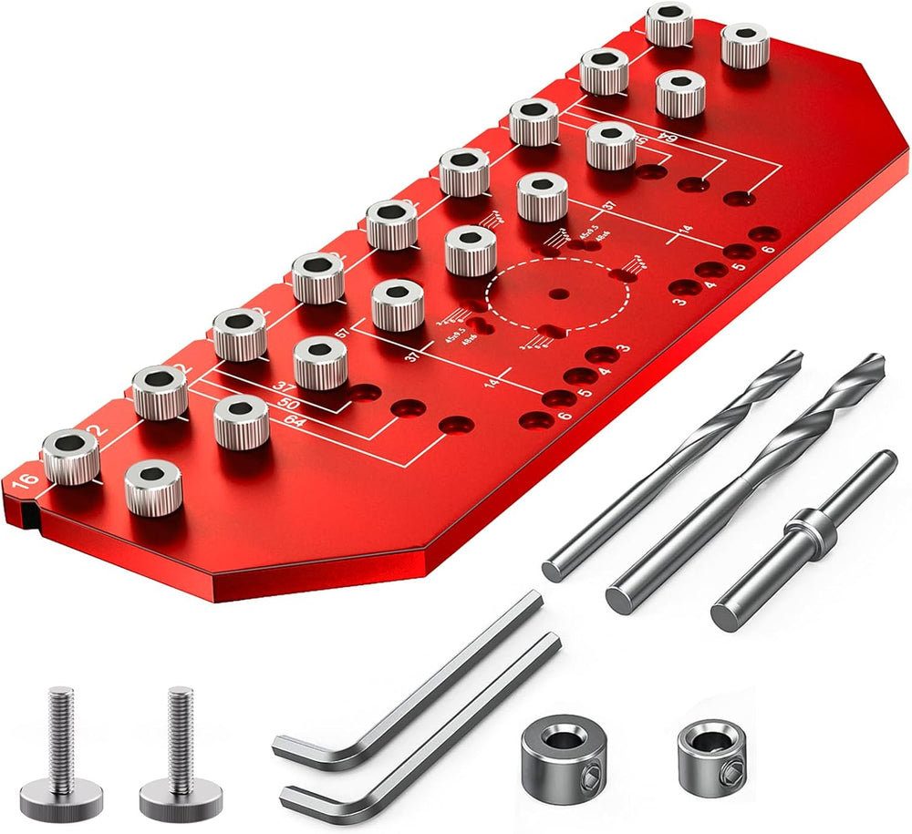 9 Holes Shelf Pin Jig and Hinge Jig 2-in-1, 1/4 Inch & 5mm
