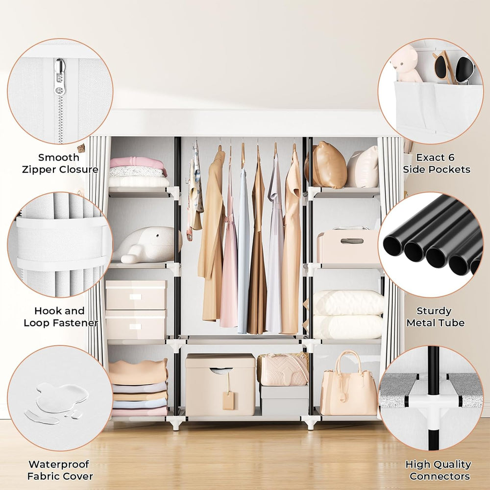 VTRIN Portable Closet Wardrobe for Hanging Clothes 57.3 Inch Large Capacity C...