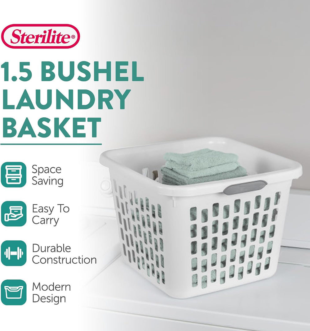 Sterilite Square Laundry Basket, Plastic Clothes Hamper, 12 Pack