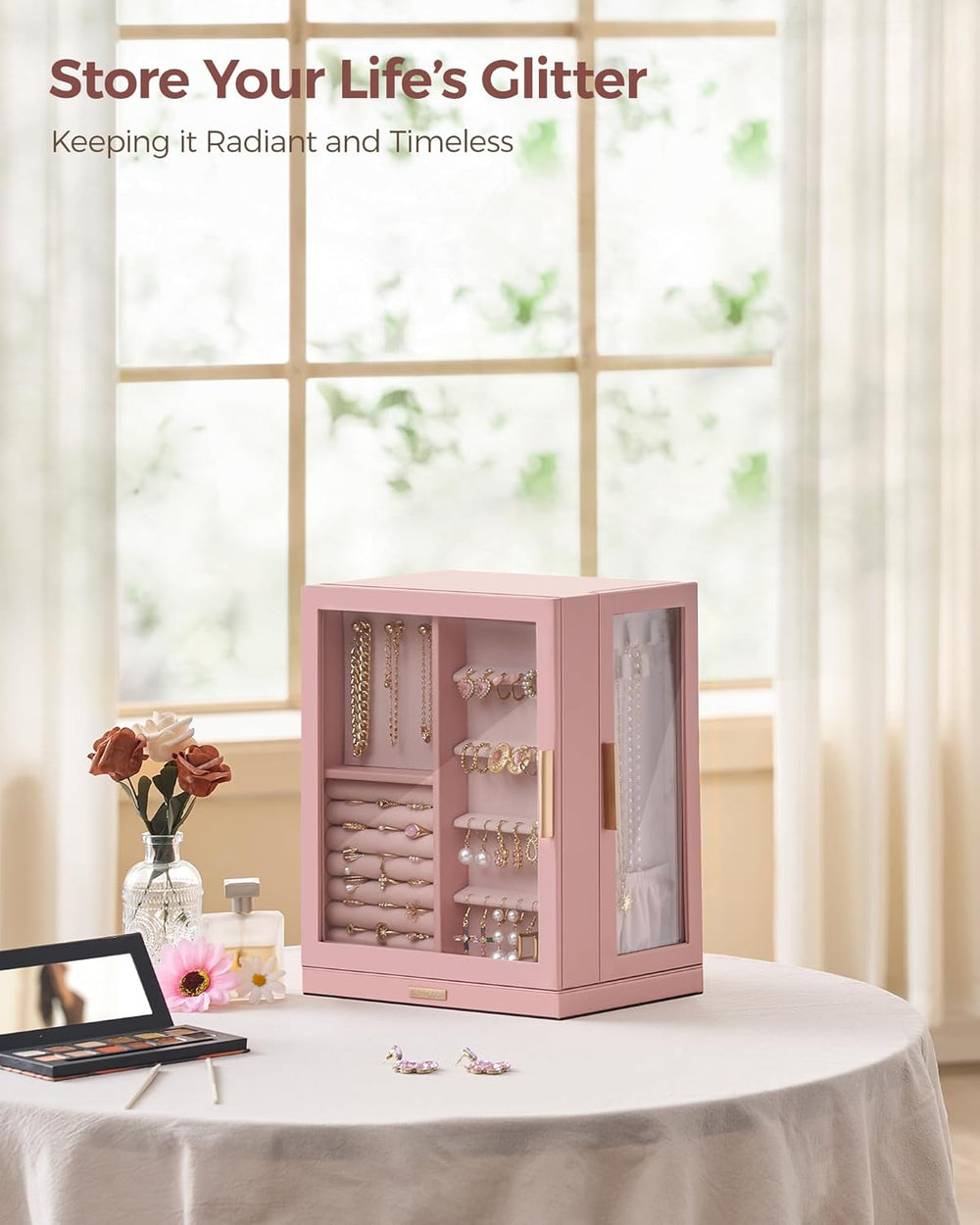 Glimmloop 360° Rotating Jewelry Box with 5 Drawers, Spacious Vertical Jewelry...