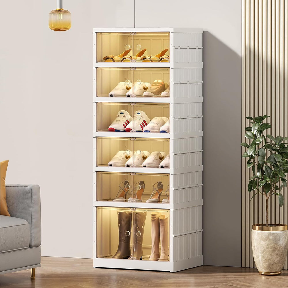 SYNCVIBE Foldable Shoe Rack Organizer, 6 Tiers, 12 Pairs, 17.3" Wide