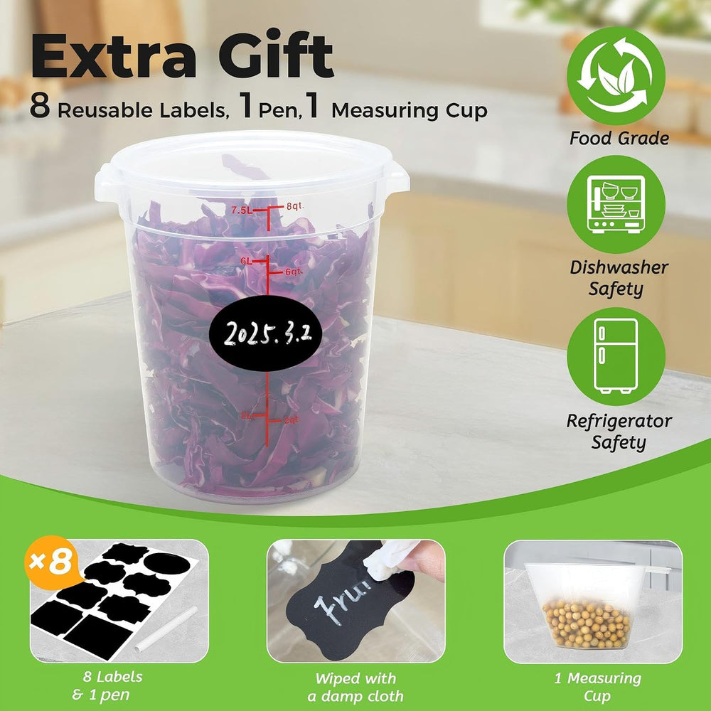BIEAMA 4 Pack 8 Qt Round Food Storage Containers with Lids, Translucent PP