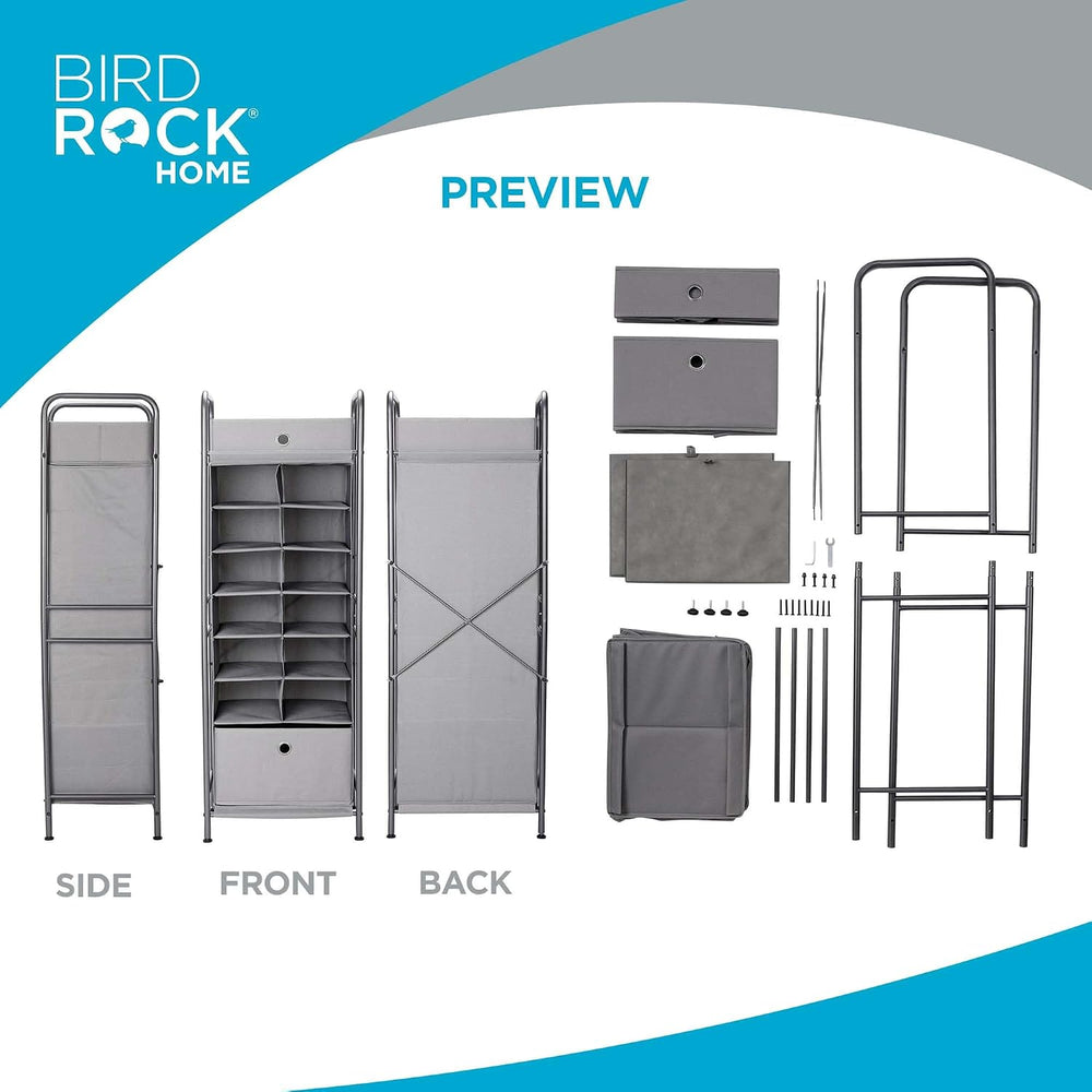 BIRDROCK HOME 12 Cubby Vertical Shoe Rack Organizer with Large Drawer - Grey ...