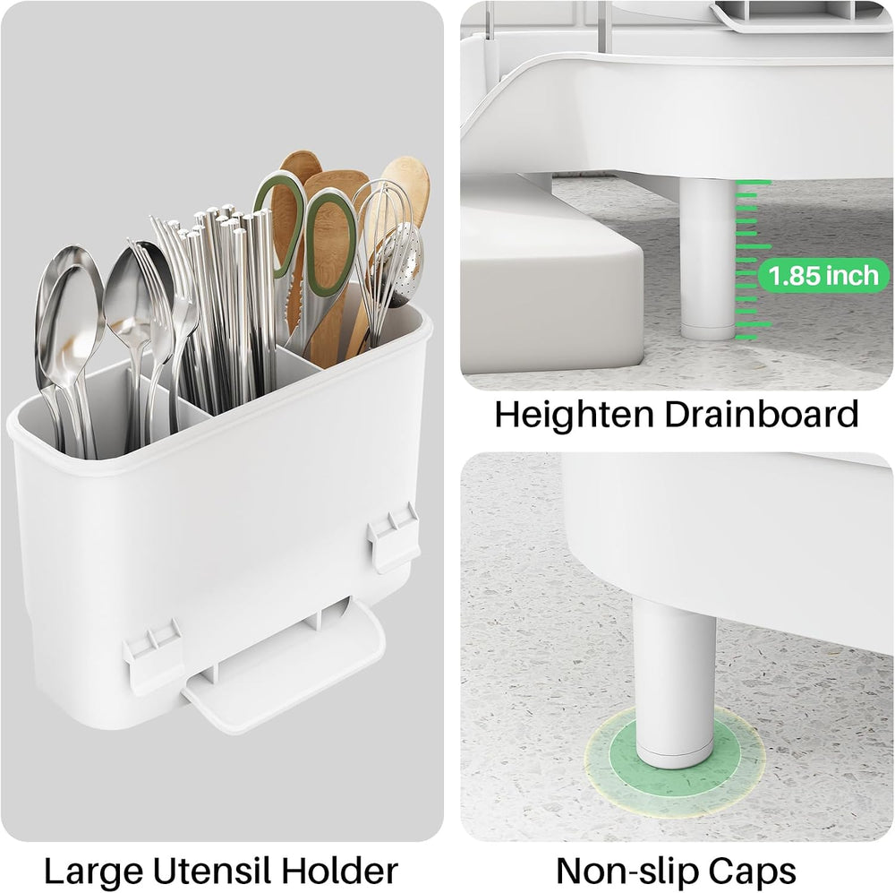 SAYZH Expandable Dish Drying Rack for Small Kitchen Counter, White