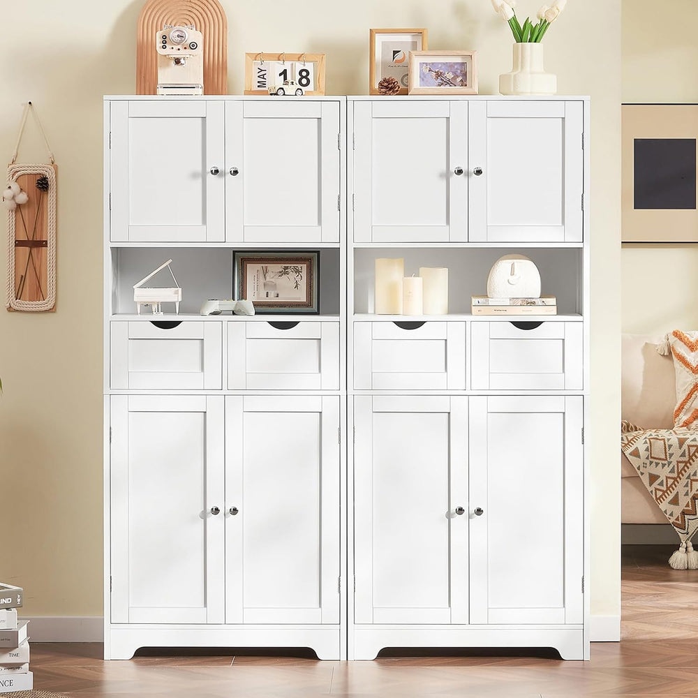 Tall Bathroom Storage Cabinet with 4 Doors & 2 Adjustable Shelves