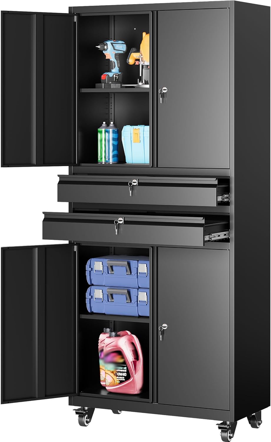 Metal Storage Cabinet with Wheels and Drawers,Rolling Garage Storage Cabinet ...