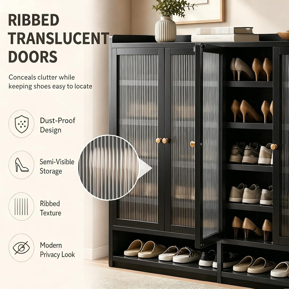7 Tier Bamboo Shoe Cabinet - Shoe Storage Cabinet with Doors, 35-40 Pairs Bam...