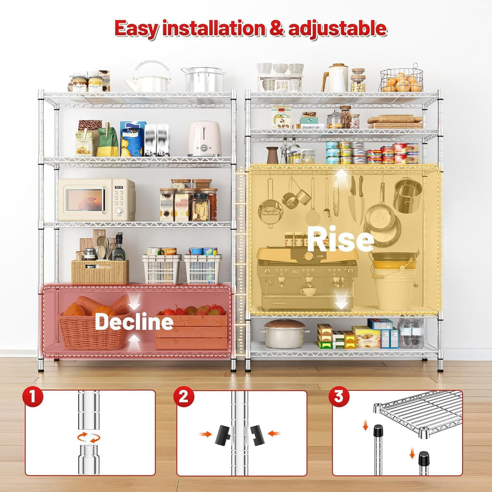 REIBII 5-Tier 1200LBS Metal Shelving, 71" H Adjustable Storage Shelf,Chrome