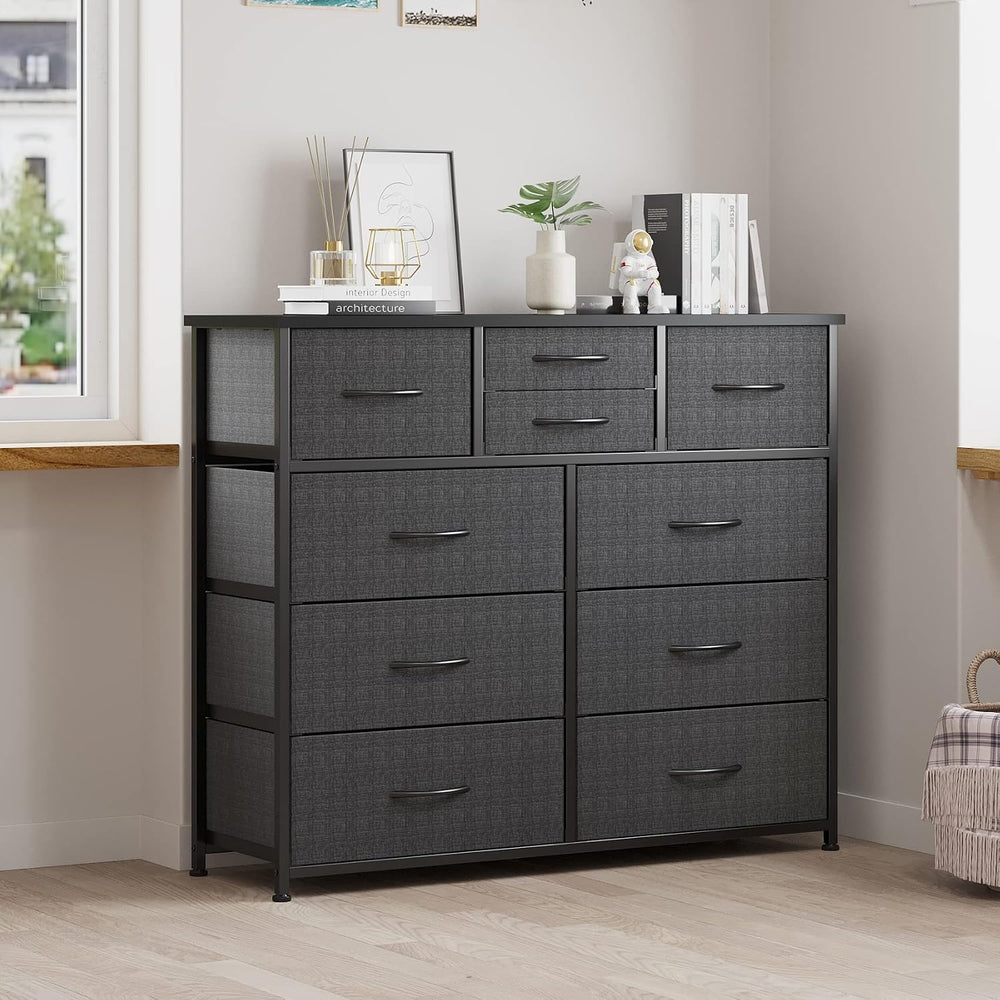 LUMTOK 10 Drawers Dresser with Fabric Bins for Bedroom,Closets，Dark Gray