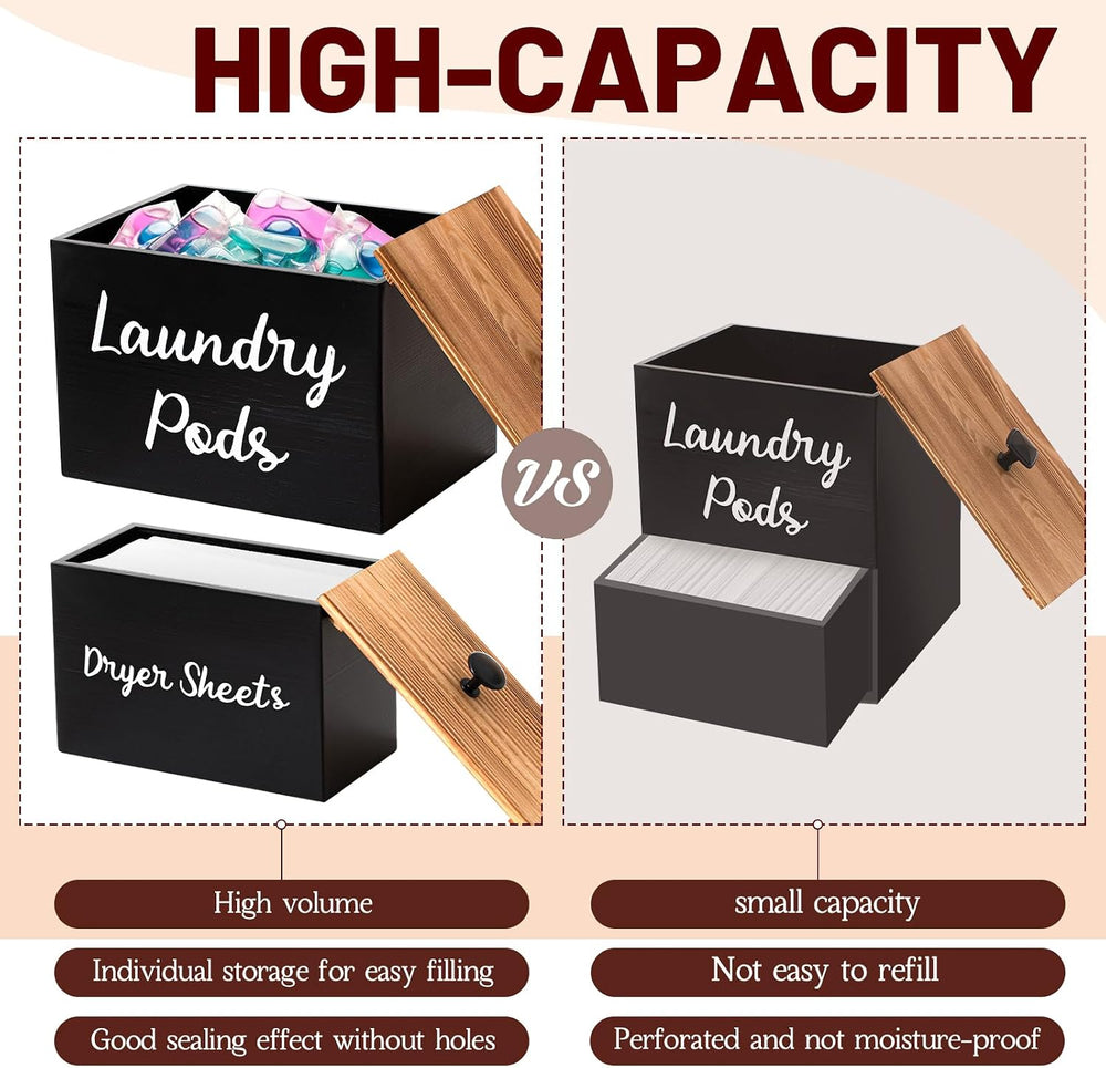Dandat 3 Pcs Wood Laundry Pods Container Farmhouse Decoration Laundry Room Or...
