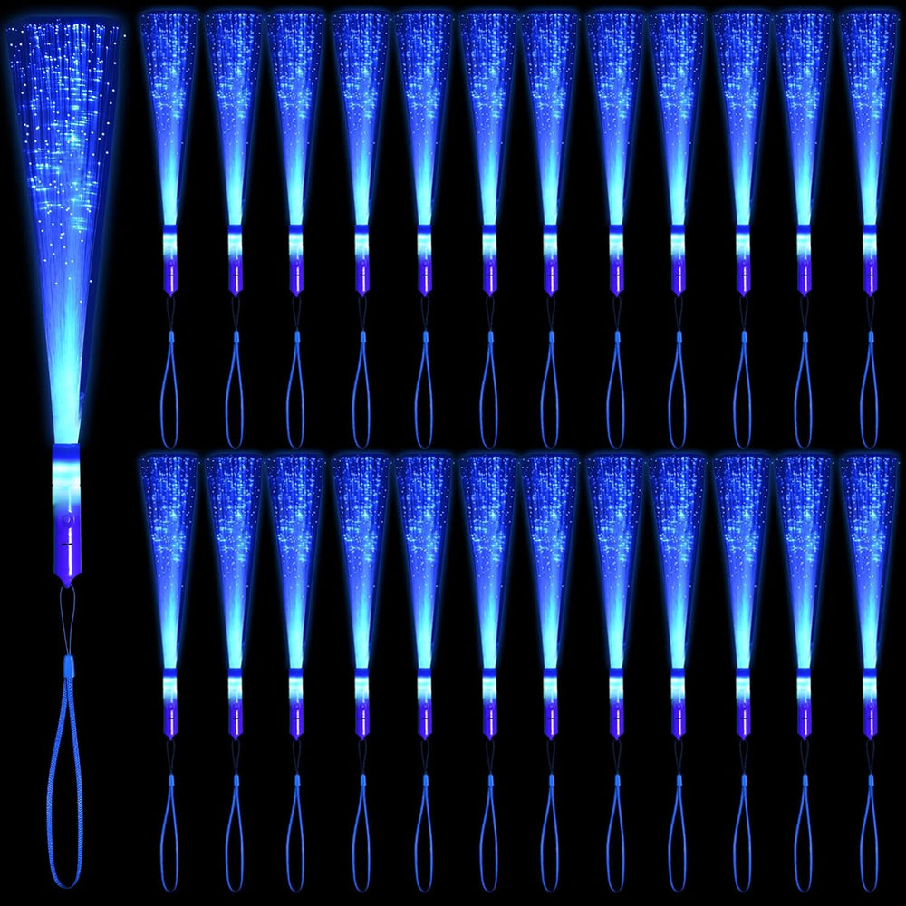 48 PCS Blue Glow Fiber Wands Sticks LED Light Wands 3 Modes Flashing Fiber Op...