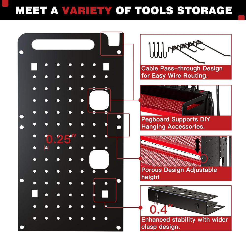Power Tool Organizer Wall Mount, 8-Drill Charging Station, Red