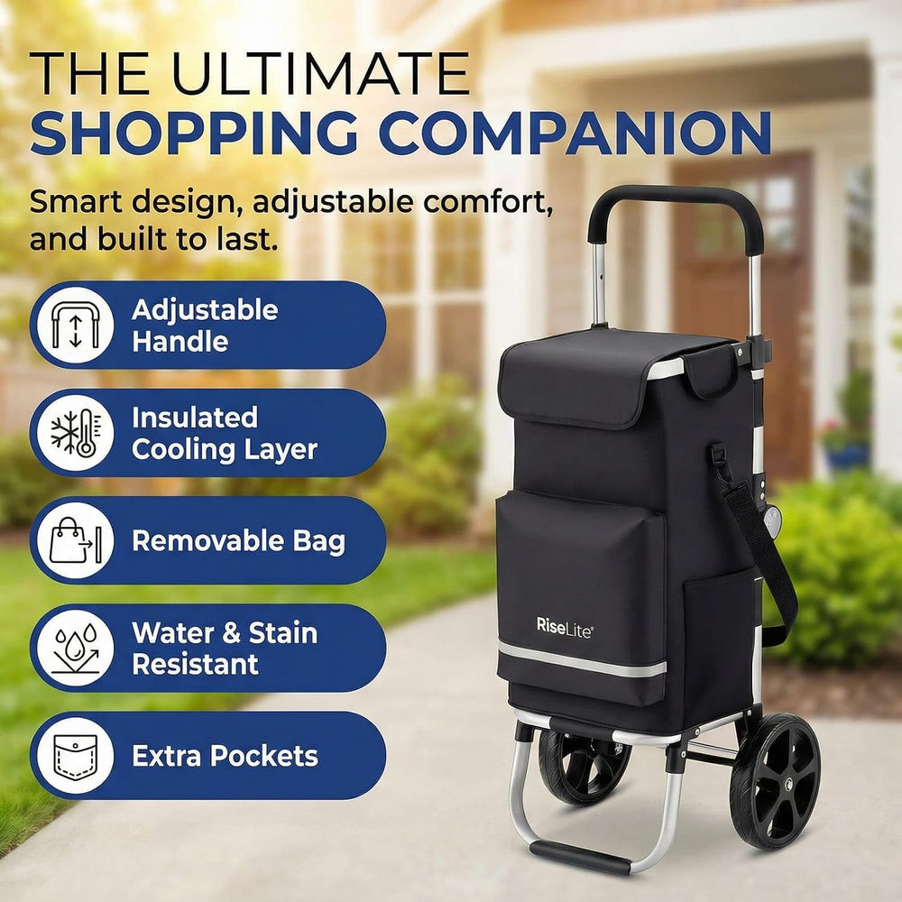 Lightweight Foldable Shopping Cart, 55L Grocery Cart with Cooler Pocket