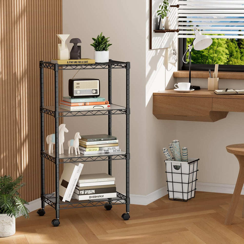Golpart Small Shelves Storage Wire Metal Adjustable Shelf Unit with Wheels