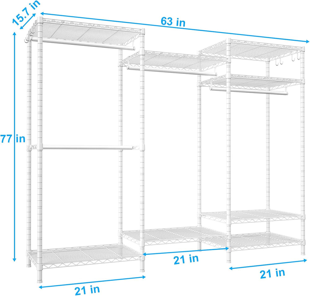 Ulif E13 Heavy Duty Clothes Rack（With 4 Hanger Rods & 8 Shelves） Freestan...